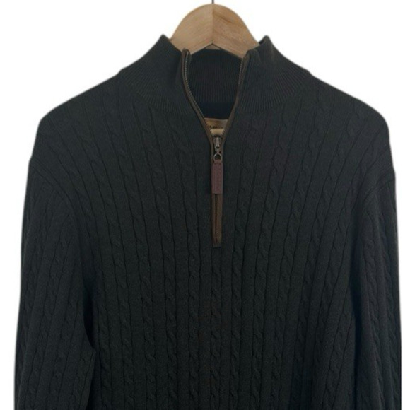 Schöffel Calton Cotton Cashmere Cable Knit Loden Green Men's XL 1/4 Zip Sweater‎ - Picture 2 of 8